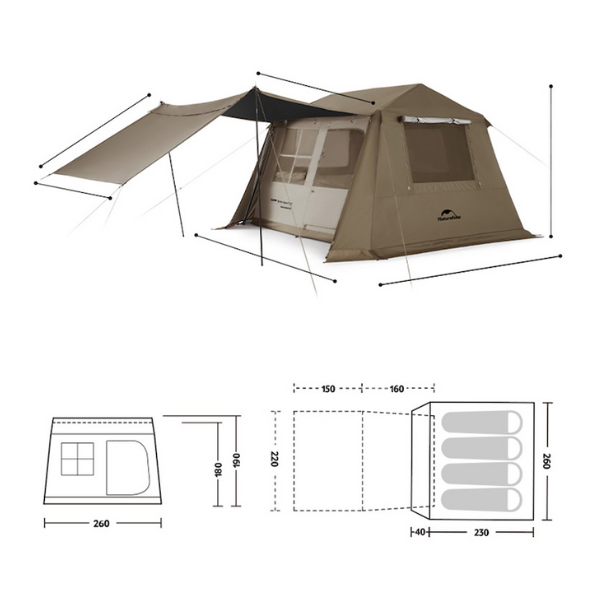 Naturehike Village 6.0 Quick-Open Carpa Automática De Campaña Con Toldo Exterior, Para 4-6 Personas Para Acampar, Viajes Al Aire Libre, Picnics