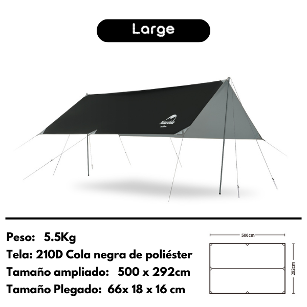 Naturehike Hard Mountain Black Glue Coated Silver, para 4-6 Personas, toldo para acampar, sombra grande, tela de revestimiento de vinilo negro, impermeable UPF50 +