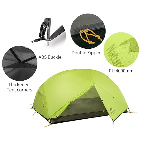 Naturehike Mongar Carpa de camping de Silicona Ultraligera 20D para 2 Personas para Ciclismo, Senderismo, Acampada