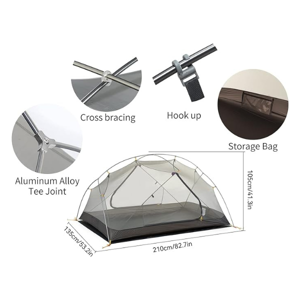 Naturehike Mongar Carpa de camping de Silicona Ultraligera 20D para 2 Personas para Ciclismo, Senderismo, Acampada