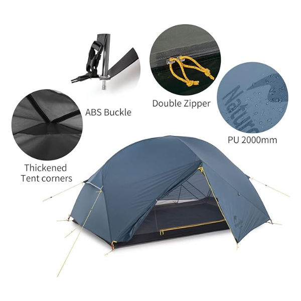 Naturehike Mongar Carpa de camping de Silicona Ultraligera 20D para 2 Personas para Ciclismo, Senderismo, Acampada