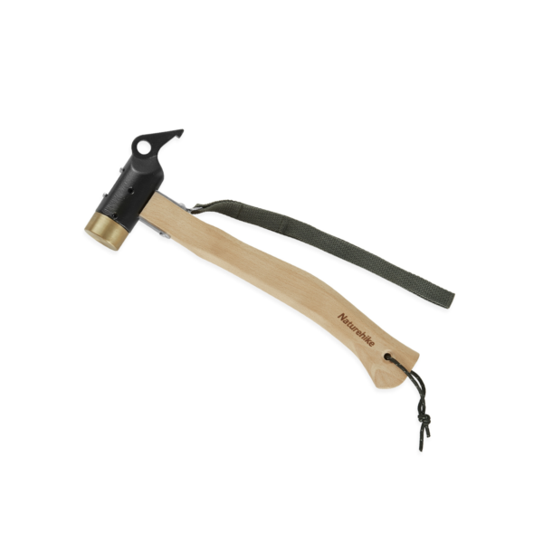 Naturehike Seire-Herramientas, Martillo multifuncional, Martillo de latón con mango de madera maciza para camping al aire libre Martillo de hierro ligero para tienda de viaje Diseño de gancho