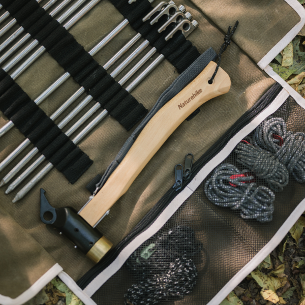 Naturehike Seire-Herramientas, Martillo multifuncional, Martillo de latón con mango de madera maciza para camping al aire libre Martillo de hierro ligero para tienda de viaje Diseño de gancho