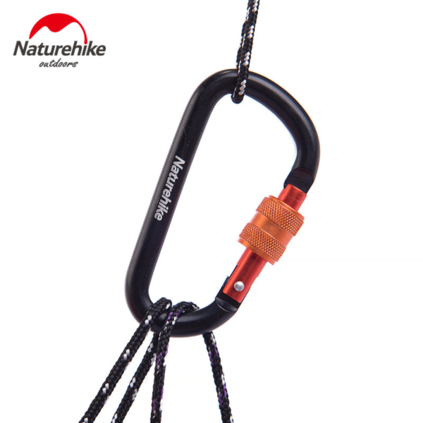 Naturehike Serie-Accesorios Mosquetón tipo D 8CM con cerradura, colgante para botella de agua, accesorios de hebilla de anillo multifuncional, para tienda de campaña