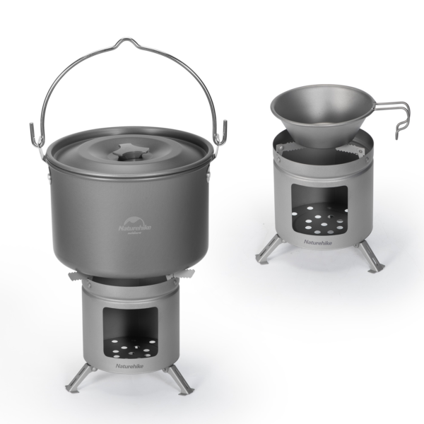 Naturehike Serie-Titanio Mini estufa de leña, quemador, horno de titanio, brasero, utensilios de cocina para acampar, diámetro Olla portátil ligera de 5-20cm