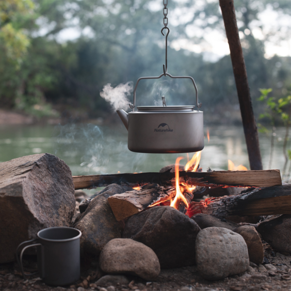 Naturehike Serie-Titano Hervidor de agua de titanio ultraligero, vajilla para exteriores, hervidor de agua para acampar, Picnic, cafetera portátil, Juego de tetera