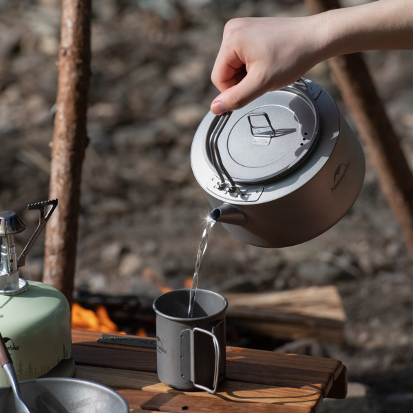 Naturehike Serie-Titano Hervidor de agua de titanio ultraligero, vajilla para exteriores, hervidor de agua para acampar, Picnic, cafetera portátil, Juego de tetera