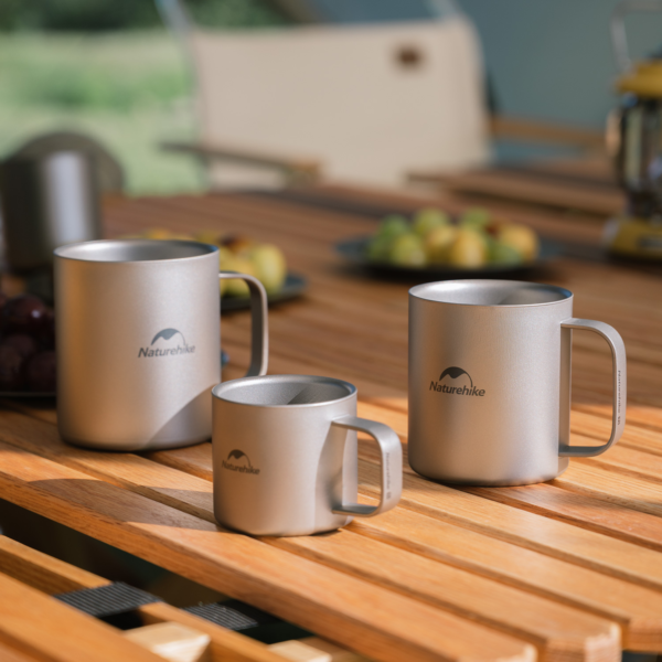Naturehike Serie-Titano Taza portátil de titanio ultraligera para exteriores, taza de agua potable para Picnic, cerveza, vajilla para barbacoa, 120ml/300ml/375ml, 51g