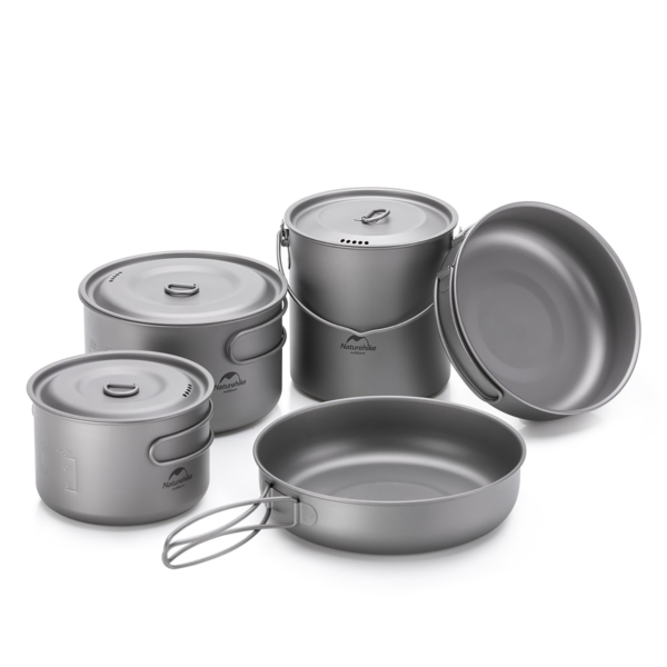 Naturehike Serie-Titano utensilios de cocina ligeros de titanio de alta resistencia, olla de Picnic para acampar al aire libre, sartén portátil, función de autolimpieza