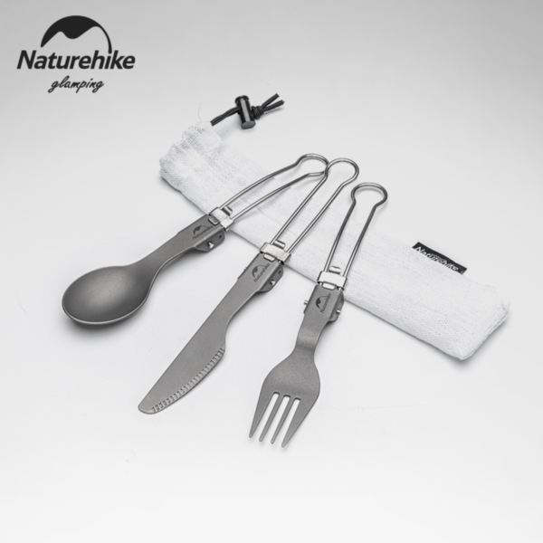 Naturehike Serie-titano vajilla plegable de titanio para acampar, cuchillo ligero, tenedor, cuchara, pinza de servir, vajilla portátil para exteriores, utensilios para acampar al aire libre