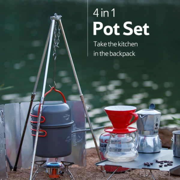 Naturehike Kits de olla, utensilios de cocina 4 en 1 para acampada, vajilla de aluminio para exterior, olla de Picnic, sartén, tazón, utensilios de cocina para senderismo