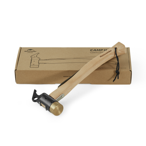 Naturehike Seire-Herramientas, Martillo multifuncional, Martillo de latón con mango de madera maciza para camping al aire libre Martillo de hierro ligero para tienda de viaje Diseño de gancho