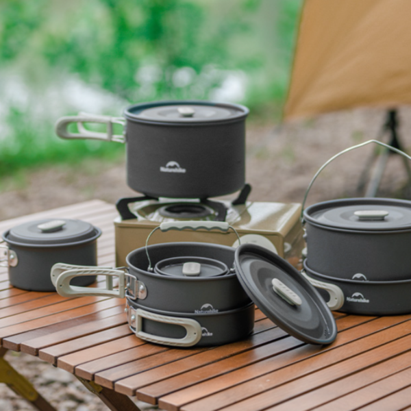 Naturehike Seire-Yexing Kits de utensilios de cocina para acampada, tetera portátil de aluminio, sartén plegable, vajilla, Hervidor para exteriores