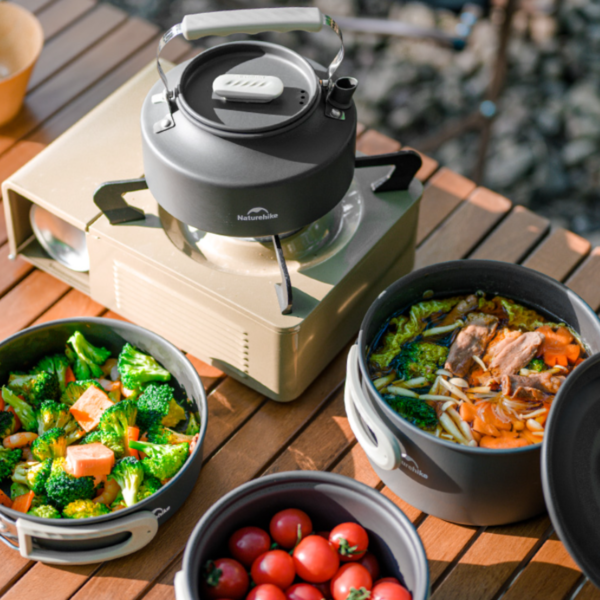 Naturehike Seire-Yexing Kits de utensilios de cocina para acampada, tetera portátil de aluminio, sartén plegable, vajilla, Hervidor para exteriores