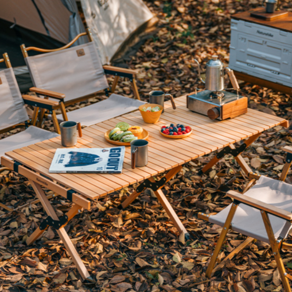 Naturehike Serie-Fangjian mesa plegable para exteriores, muebles portátiles de madera para aire libre, rodamiento, con capacidad de carga 30KG