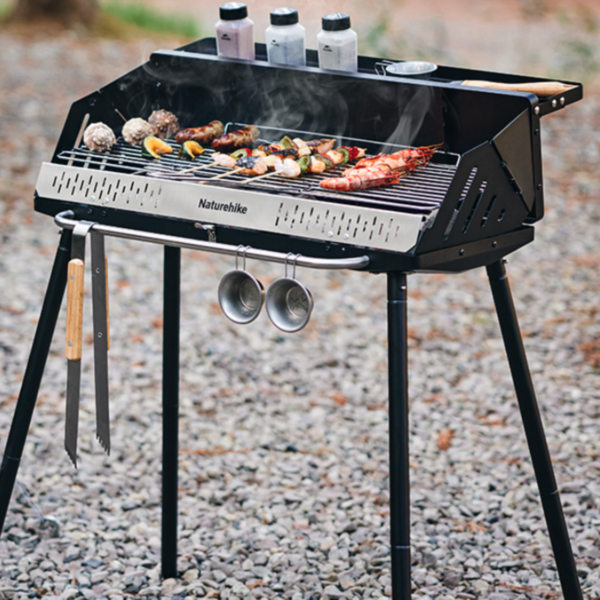 Naturehike Serie-Moyan Parrillas vertical de barbacoa, parrillas multifuncional con pata o sin pata a la mesa y suelo, portátil ligero para acampar, Picnic al aire libre, caja de estufa de cocina