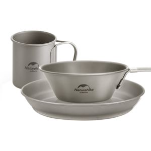 Naturehike Serie-Titanio Kits de cubiertos, Vajilla de titanio puro para exteriores, cuenco portátil, plato, juego de tazas, vajilla de picnic, vajilla portátil para exteriores, utensilios para acampar al aire libre
