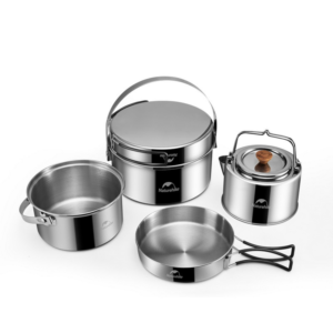 Naturehike Kits de olla para acampar, juego de cocina de acero inoxidable 304 para exteriores, hervidor de agua, olla, viaje, senderismo, Picnic, vajilla para barbacoa
